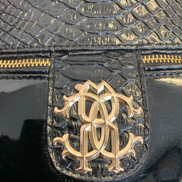 ROBERTO Cavalli black snakeskin print embossed patent leather purse bag - Picture 6 of 16